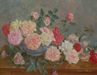 Roses dans un vase bleu